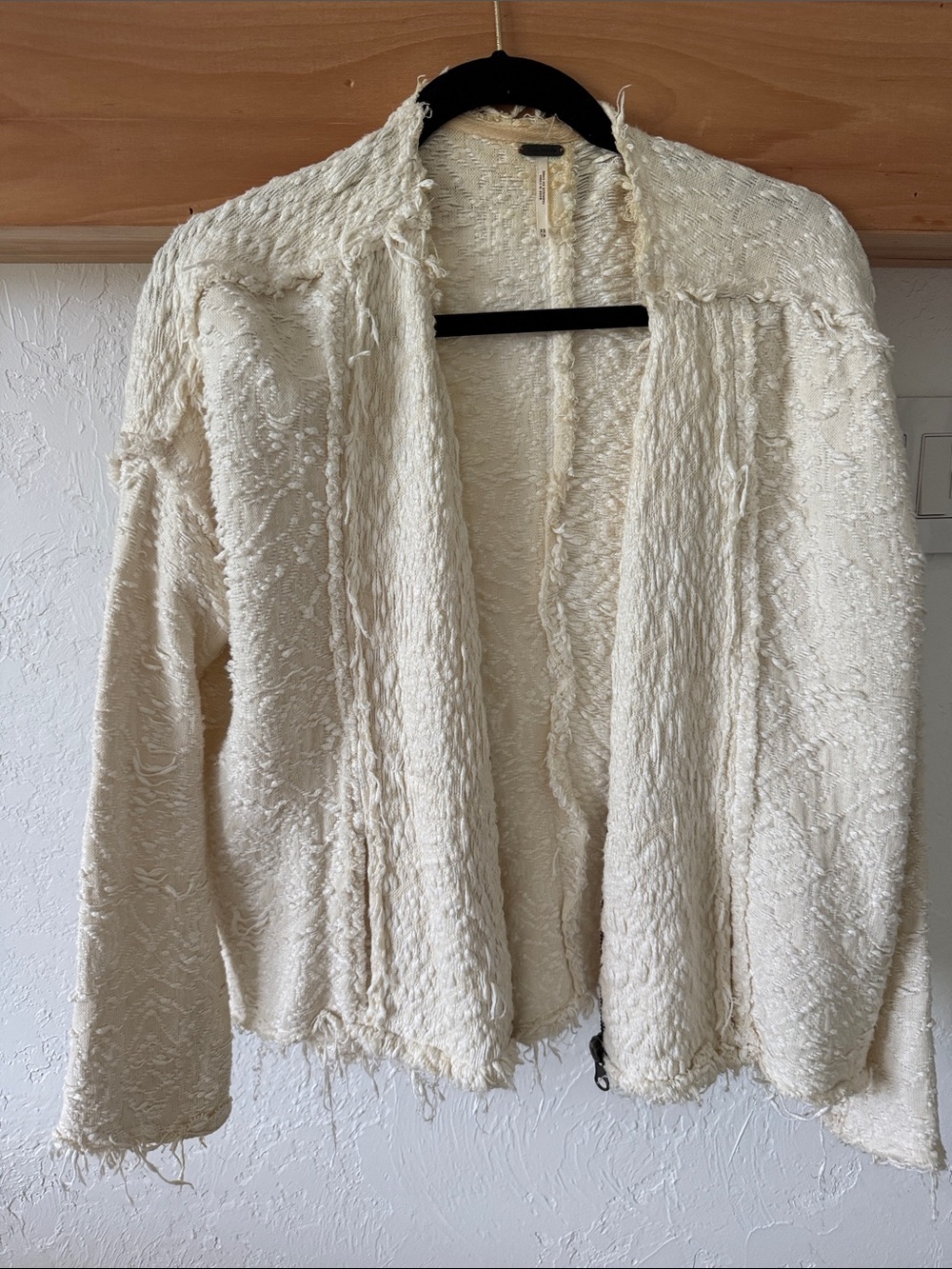 Free People Ivory Textured Open-Front Jacket